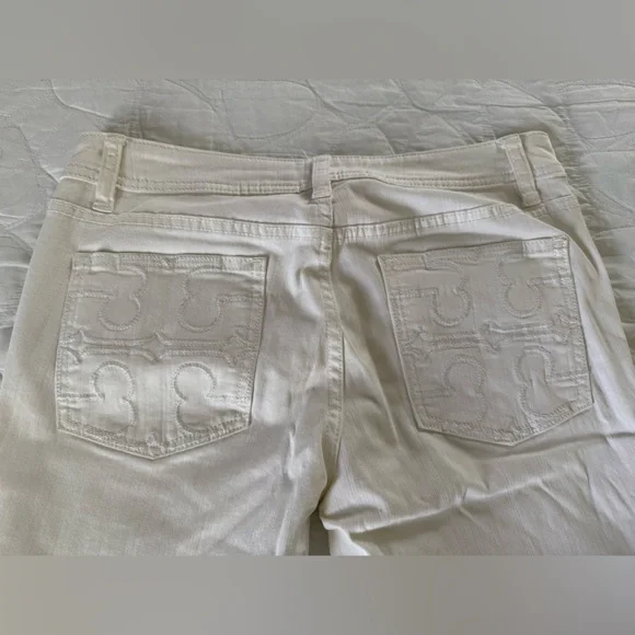 Tory Burch White Boot Cut Jeans Distressed Style - Picture 3 of 9